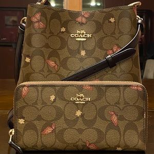 Small Town Bucket Bag With Butterfly Print & Long Wallet in Butterfly Print